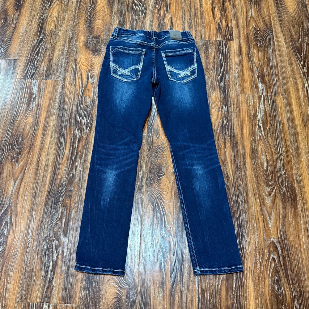 BKE 14 Conner Taper Jeans Kids Blue Dark Wash Distressed Embroidered Pockets